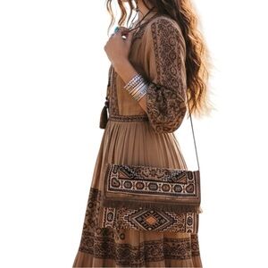 Vintage 1970s Caravan South Africa Tapestry Carpet Shoulder Bag Fringe Tribal